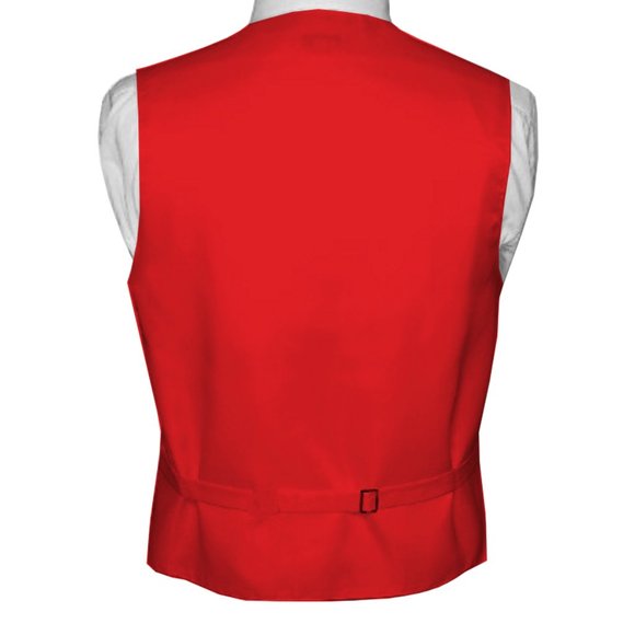 Men's Formal Wedding Prom Homecoming Tuxedo Vest Bow-Tie Hankie - Red Satin - Picture 4 of 4